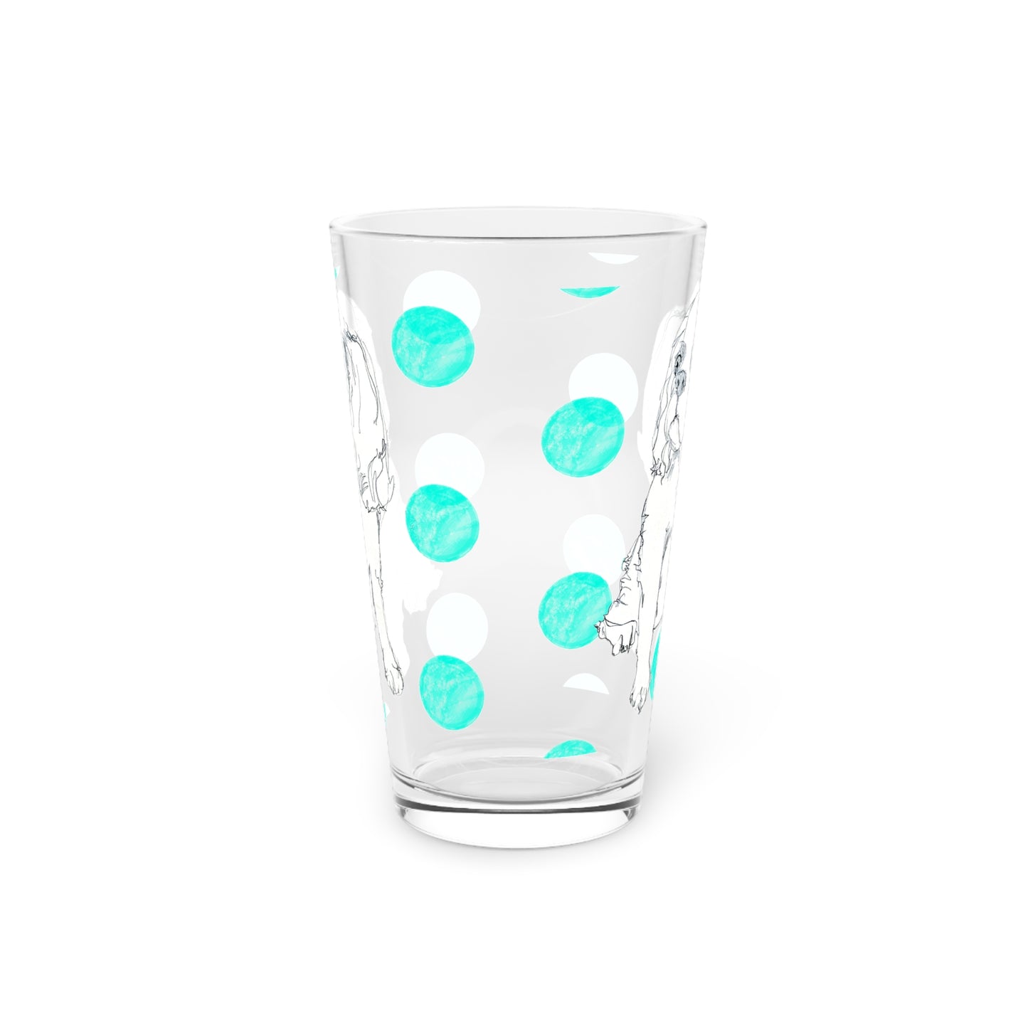 Dogi Fun and Polka Dots Pint Glass in Aqua, Cocker Spaniel, 16oz
