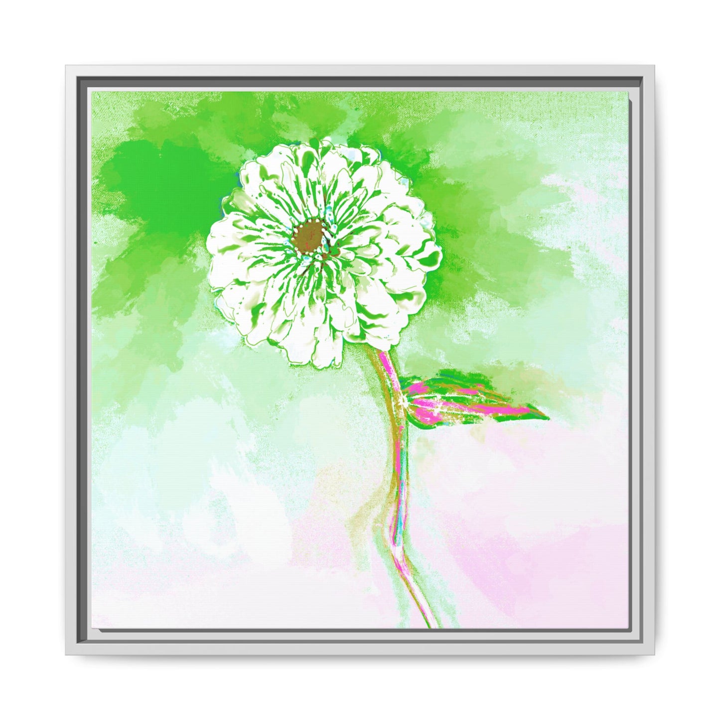 Zinnia Color Splash Matte Canvas Grass Green Framed