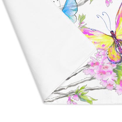 Butterfly Blossom Whirl Cotton Placemat, 1pc Yellow , Background Creamier White,#3