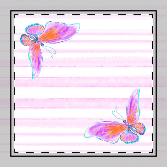 Butterfly Blossom Whirl Cotton Twill Napkin, Lavender/Orange, Fabric Background Creamy White,#6