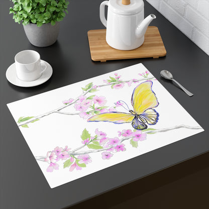 Butterfly Blossom  Glide Cotton Twill Placemat, Creamier White, 1pc Yellow, #8