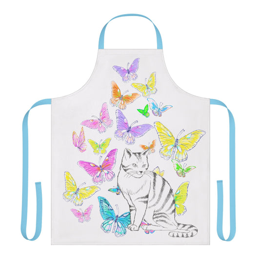 Kitty Flutter Apron, 4-Color Straps, Stripe Cat