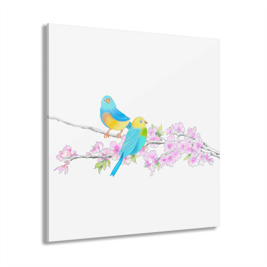 Jolly Birds Acrylic Prints (French Cleat Hanging) Aqua