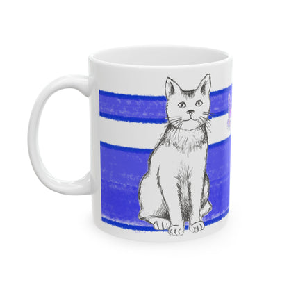 Mega Stripe Kitty Butterfly Flutter Ceramic Mug Ultramarine