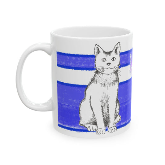 Mega Stripe Kitty Butterfly Flutter Ceramic Mug Ultramarine