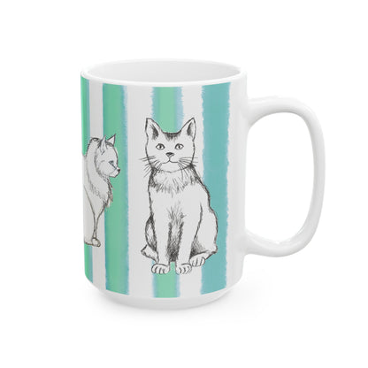 Kitty Fun Mug  with Aqua Green Stripes