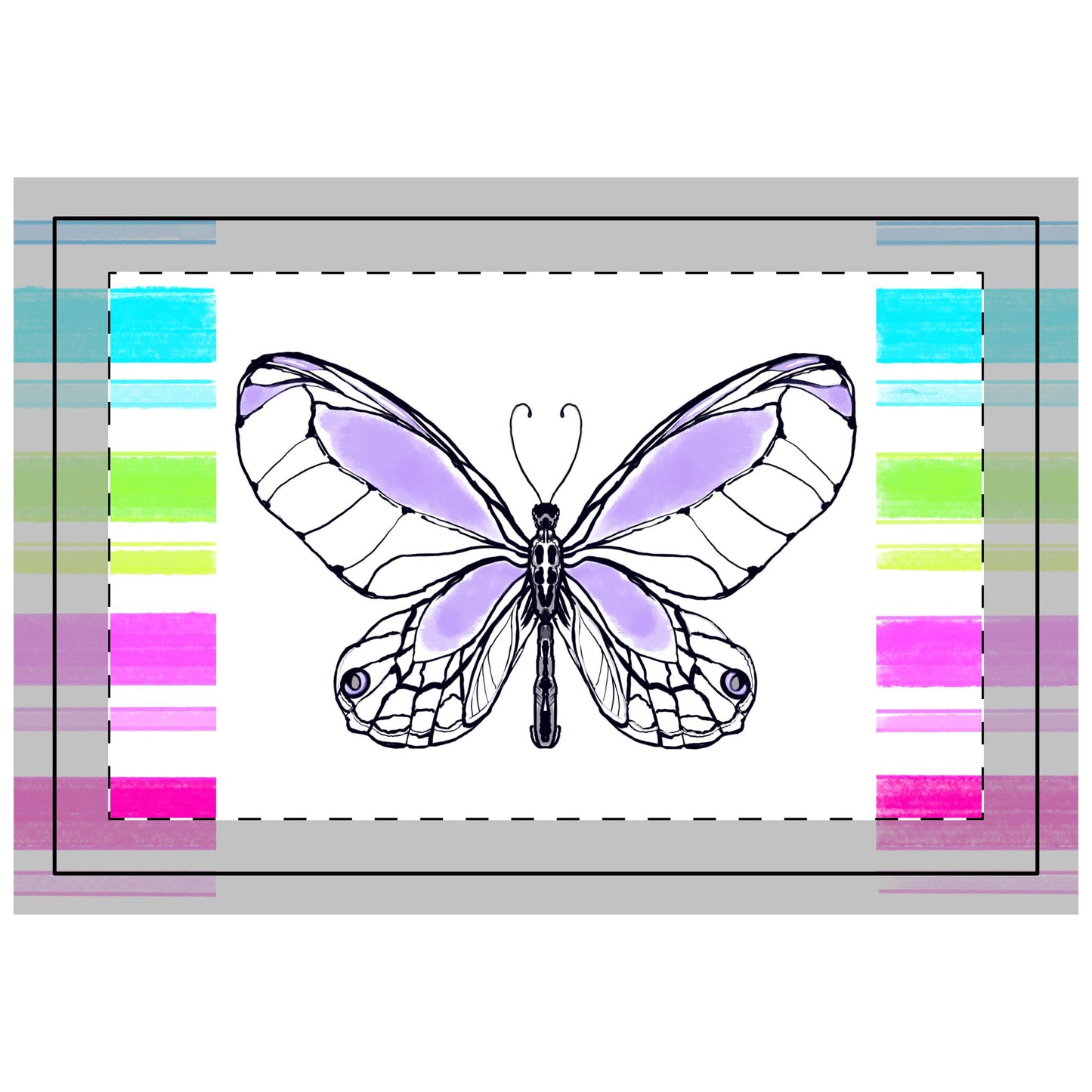 Butterfly Flutterstripe Poly Quilted Placemat, Lavender, Fabric Background Bright White #4