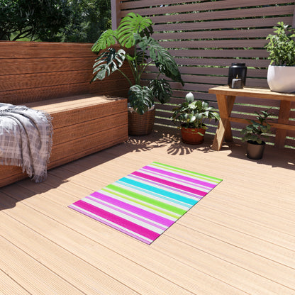 Butterfly Flutterstripe Outdoor Rug , Pinks, Greens, Aqua
