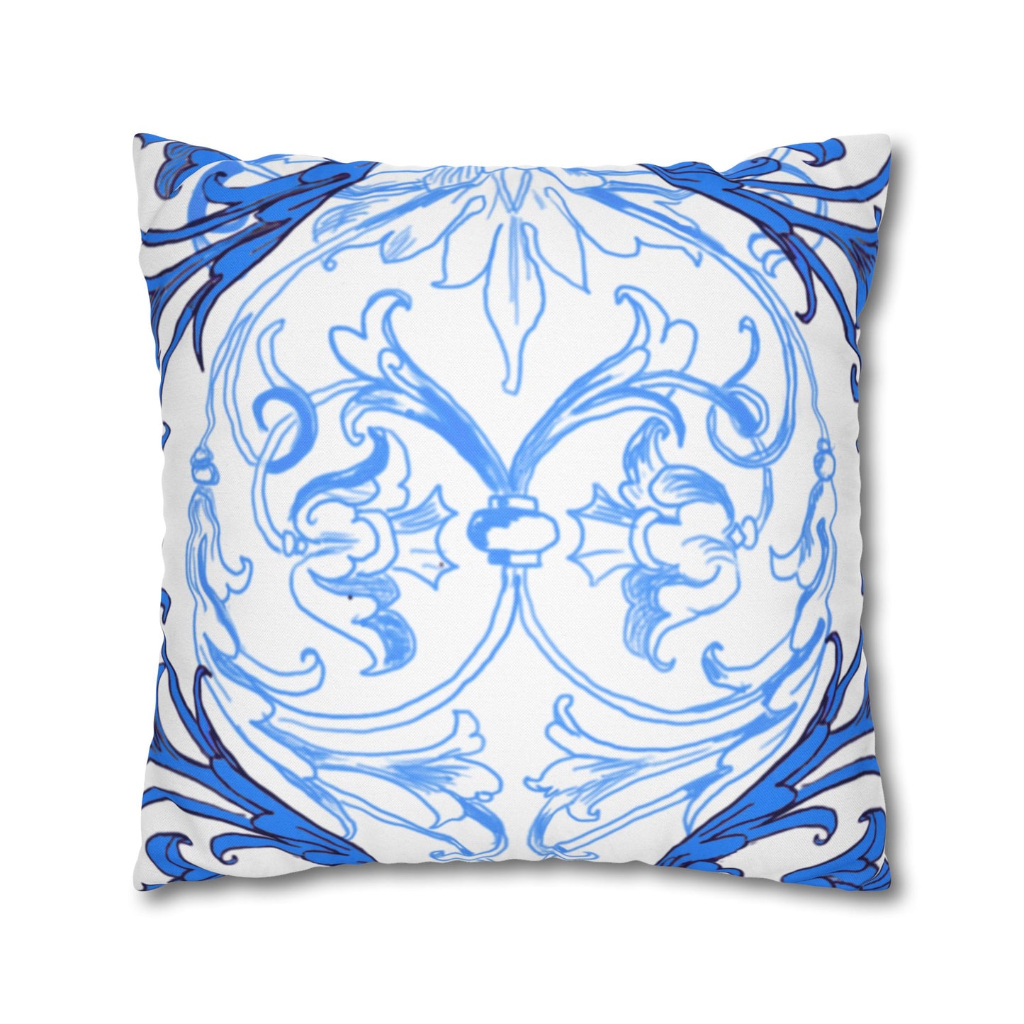 Blue and White Porcelain Square Pillowcase