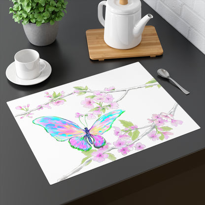 Butterfly Blossom Glide Cotton Twill Placemat, Creamier White, 1pc Blue, #1