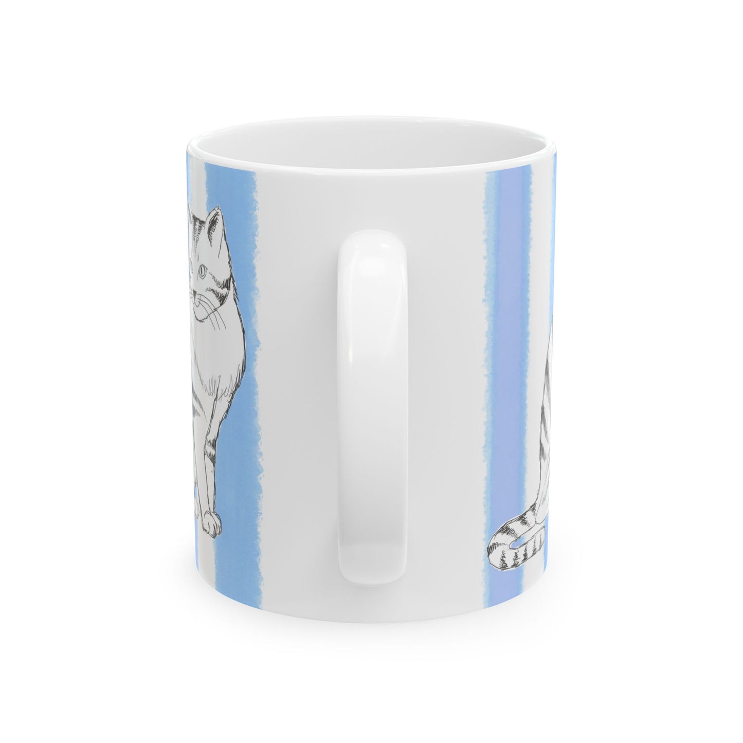 Kitty Fun Mug with Periwinkle Blue Stripes