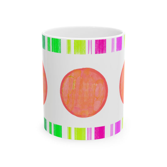 Mega Dot & Stripes Orange Ceramic Mug, (11oz, 15oz)