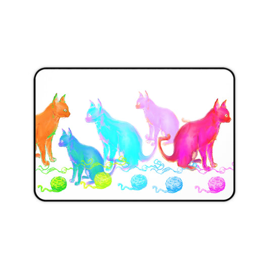 Colorful Cat Desk Mat in Fuchsia, Orange, Aqua and Purple