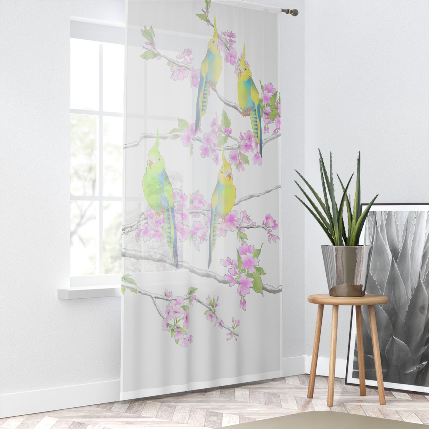 Window Treatments Sheers Curtain D Cherry Blossoms & Jolly Birds