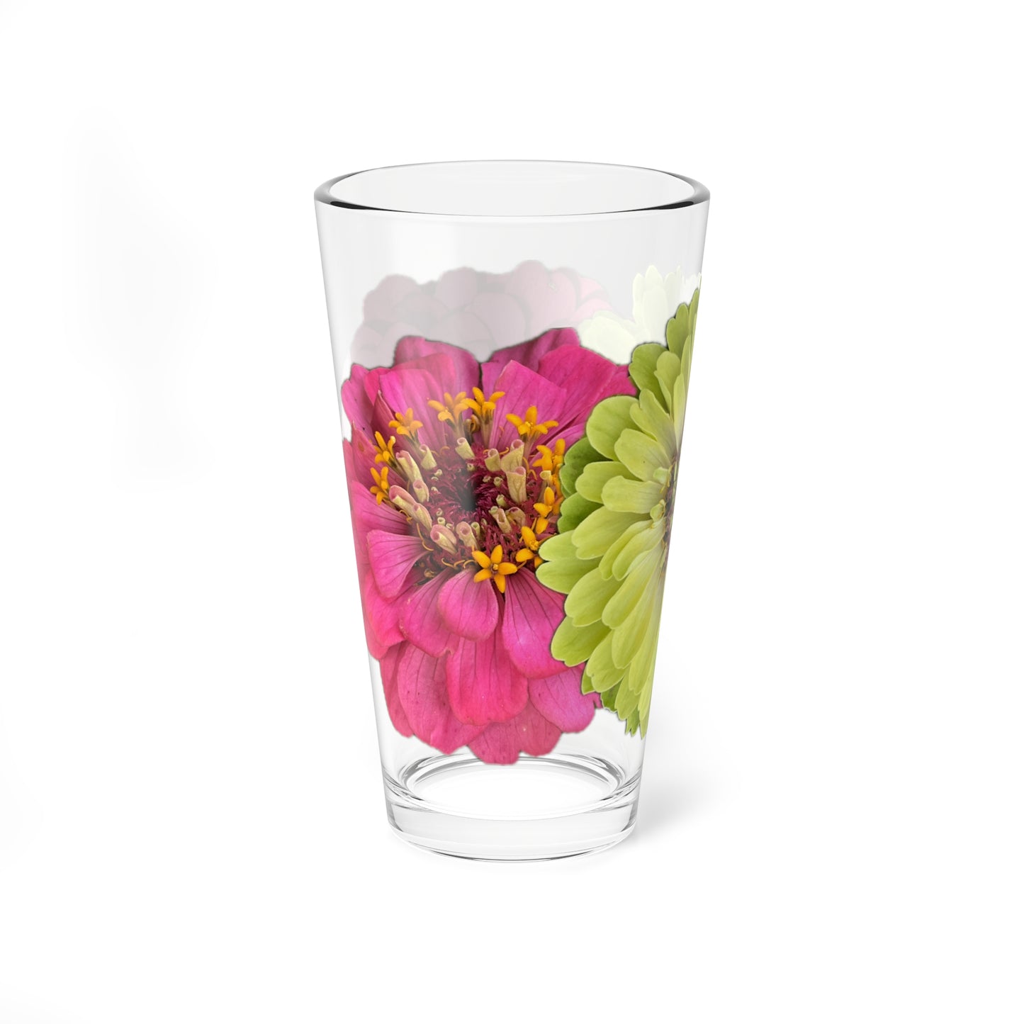 Zinnia Pint Glass Yellow Pink