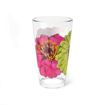 Zinnia Pint Glass Yellow Pink