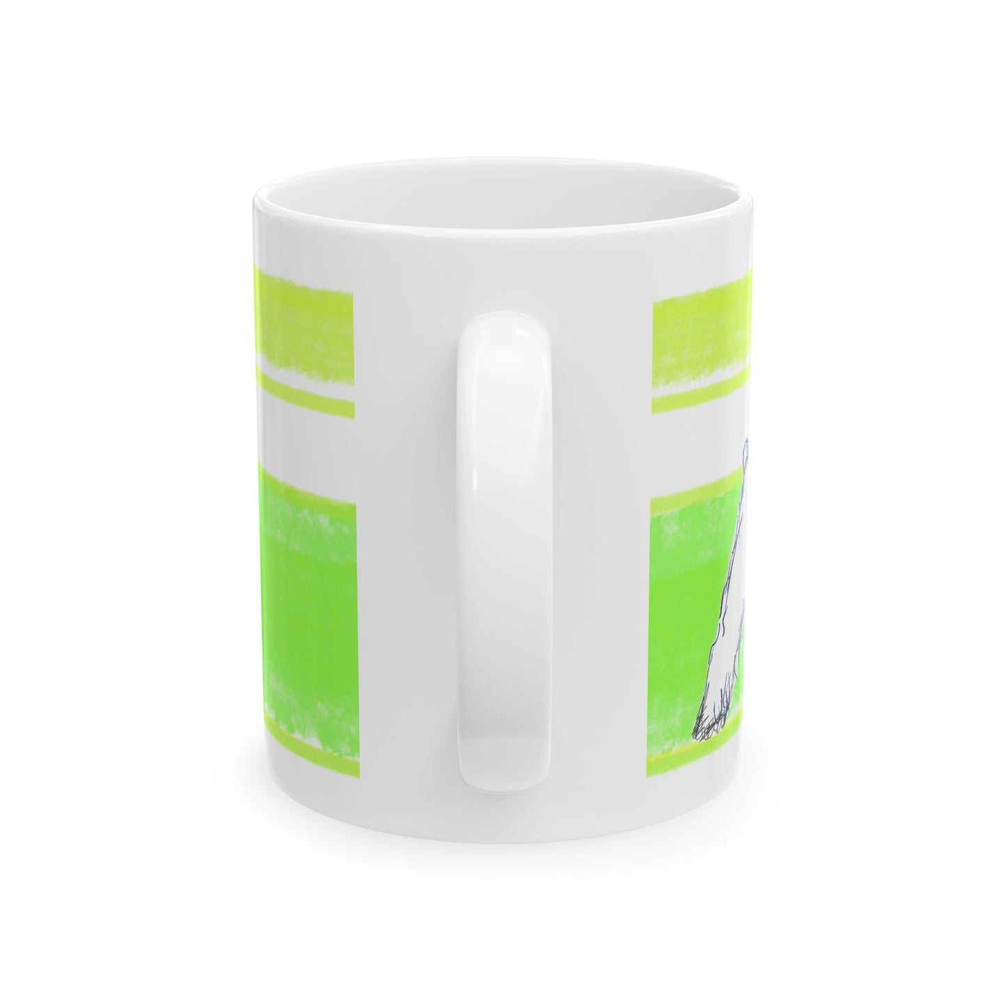 Mega Stripe Dogi Butterfly Flutter Ceramic Mug, (11oz, 15oz) Yellow Green Schnauzer