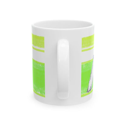 Mega Stripe Dogi Butterfly Flutter Ceramic Mug, (11oz, 15oz) Yellow Green Schnauzer
