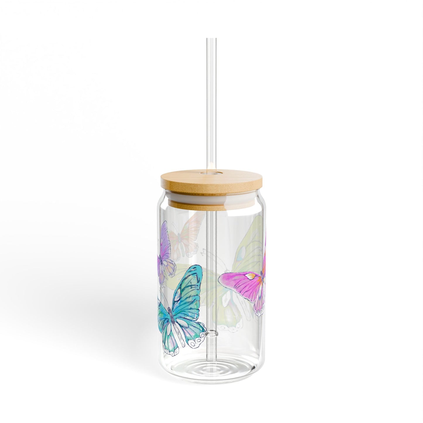 Butterfly Swing, Largest Butterfly is Greenish Yellow, Sipper Glass, 16oz, Choose With or Without lid