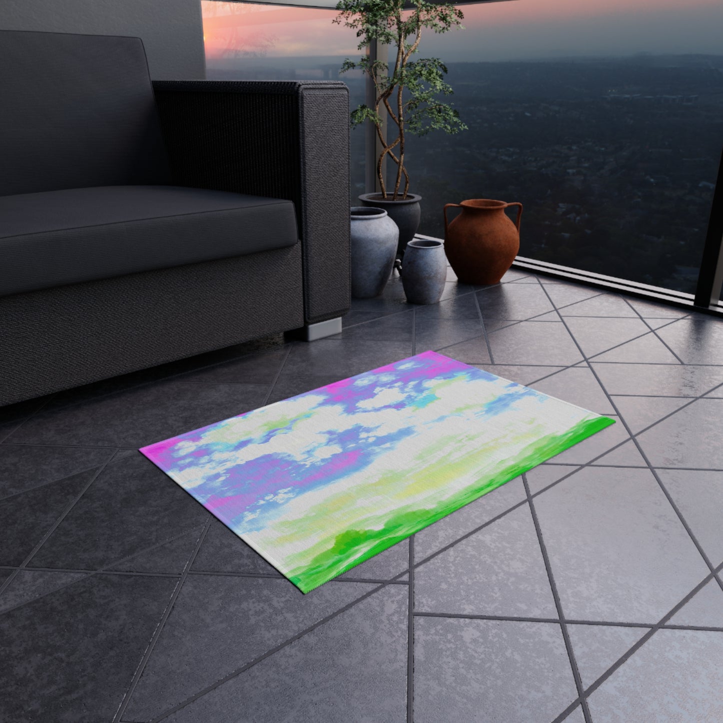 Joyful Landscapes Indoor/Outdoor Rug, Lavender and Blue Lavender, Non-Slip