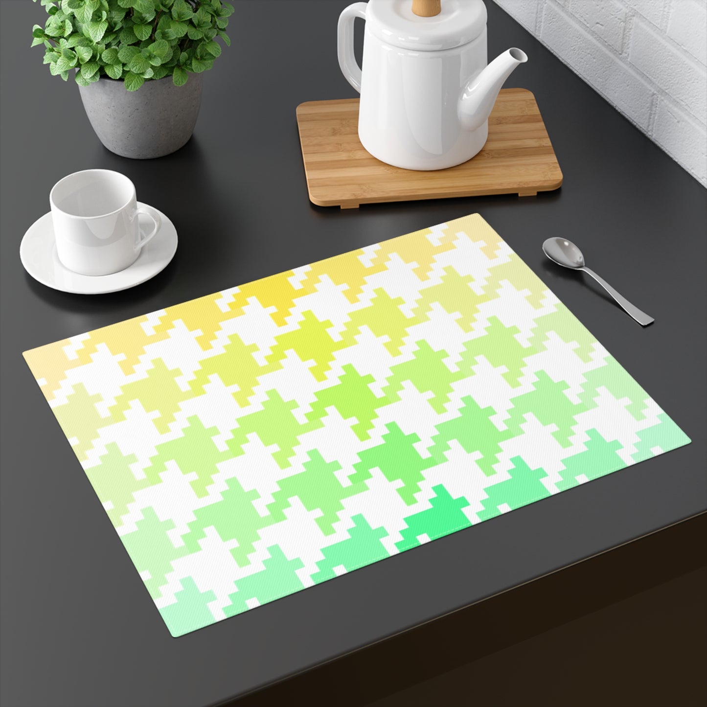 Houndstooth Fun in Yellow and Green | Cotton Placemat