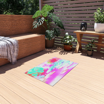 Inspirational Landscapes Indoor/Outdoor Area Rug "Peace perfect peace", Aqua and Raspberry