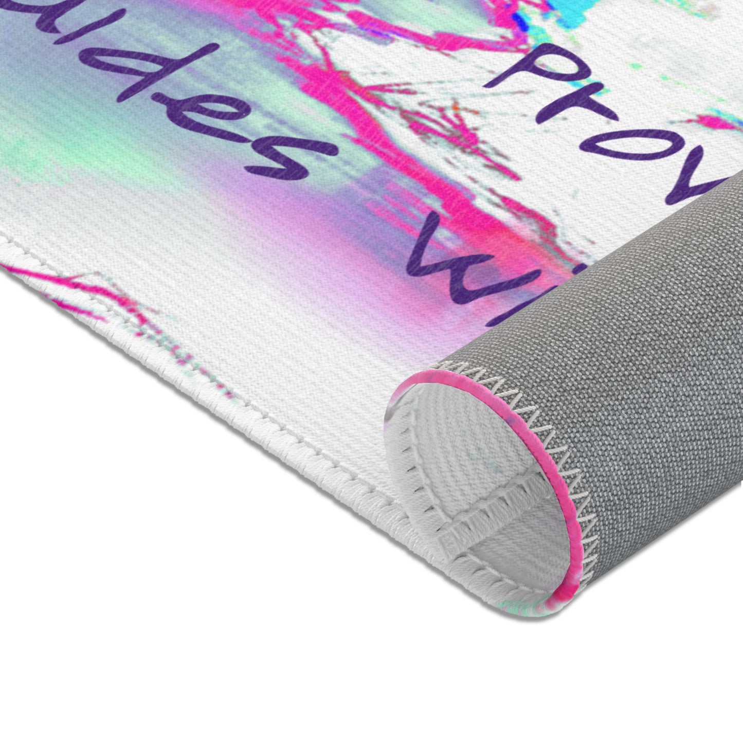 Inspirational Landscapes Indoor Rug in Raspberry, Purple and Green "Providence guides with care"