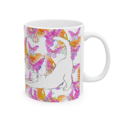Kitty Flutter Ceramic Mug, Pink/Orange, (11oz, 15oz)