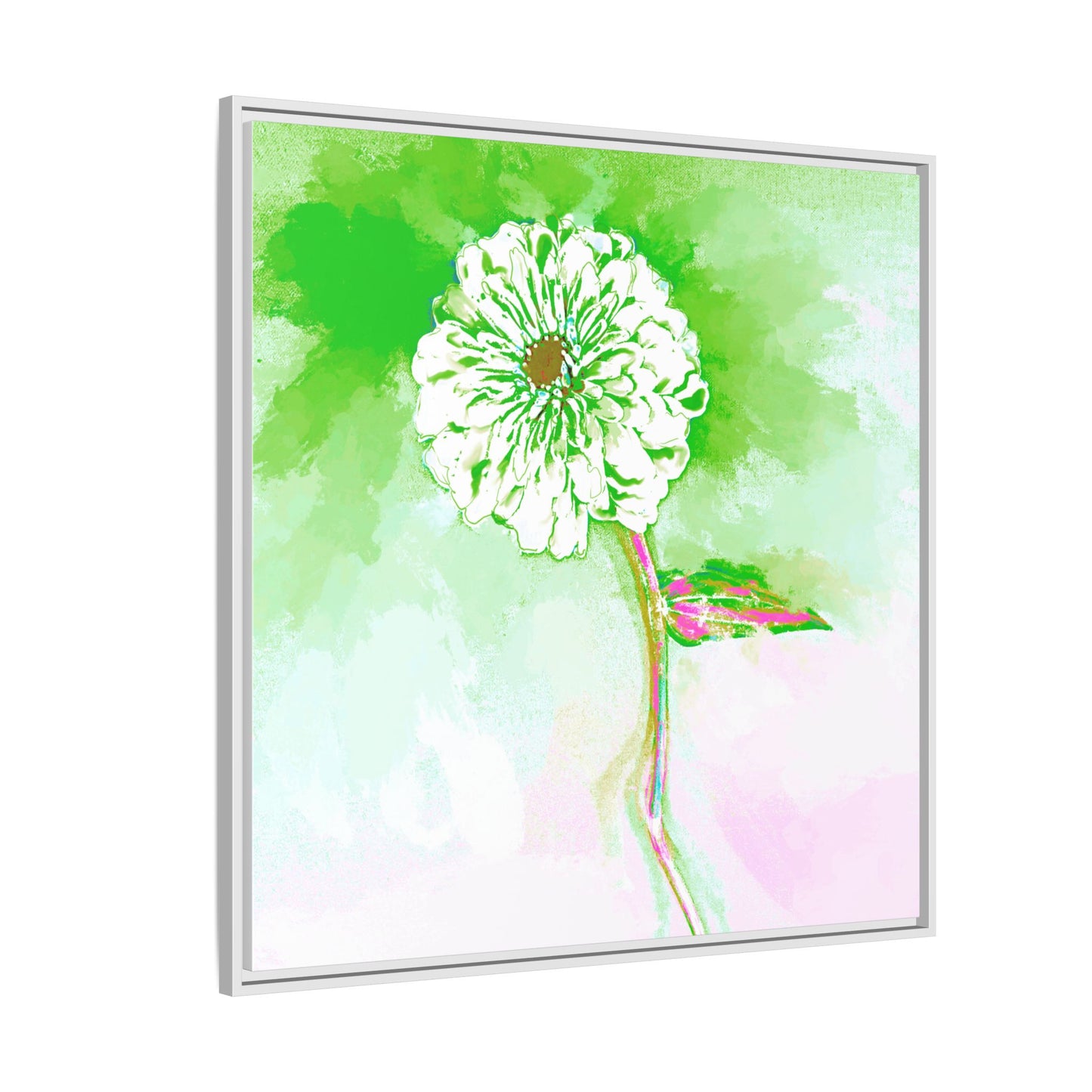 Zinnia Color Splash Matte Canvas Grass Green Framed