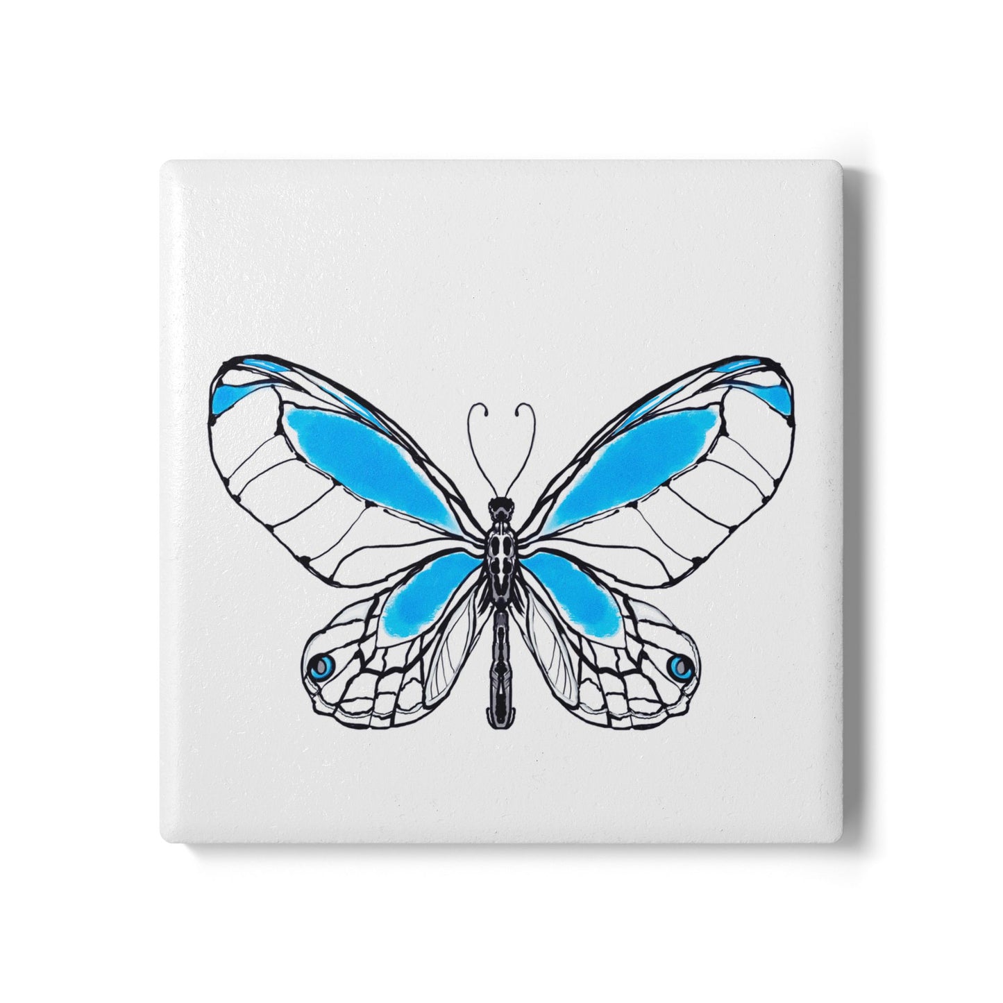 Butterfly Blossom Romp Ceramic Coaster, Blue