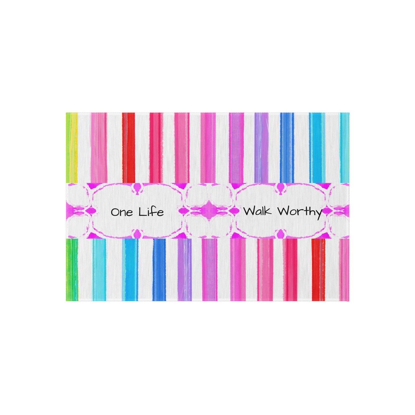 Watercolor Stripes Indoor/Outdoor Rug "One life, walk worthy"