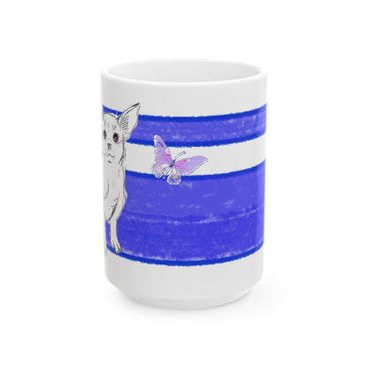 Mega Stripe Dogi Butterfly Flutter Ceramic Mug, (11oz, 15oz), Ultramarine Teri