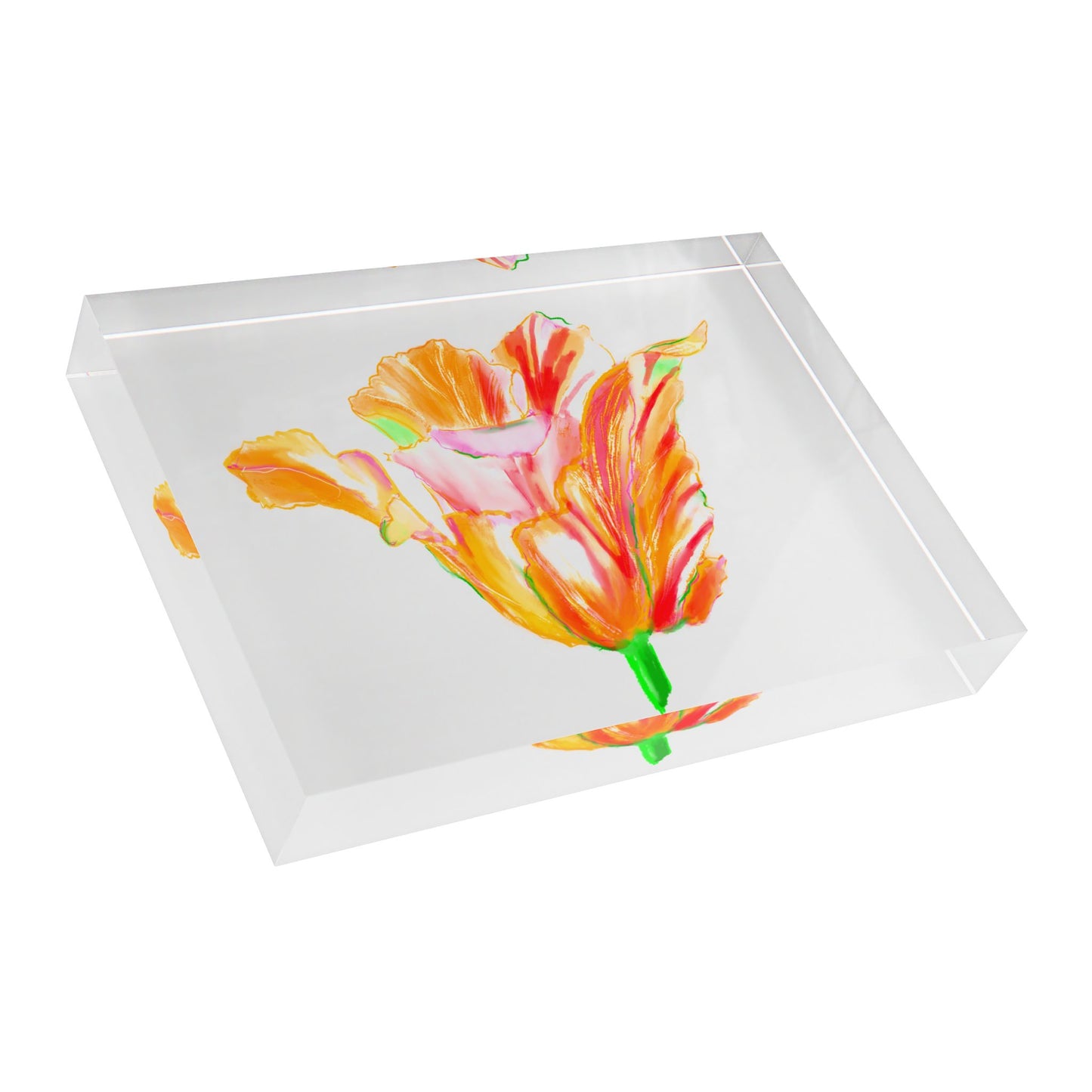 Dancing Tulips Acrylic Art Block Yellow Orange