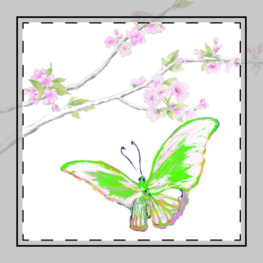 Butterfly Blossoms Glide Poly Twill Napkin in Green, Background Brighter White, #9