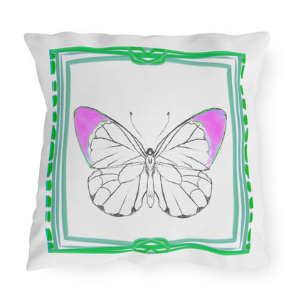 Chroma Outdoor Pillow Raspberry Green "Heaven begins in..."