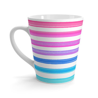 Watercolor Stripes Horizontal Latte Mug, Pink, Blue. Aqua