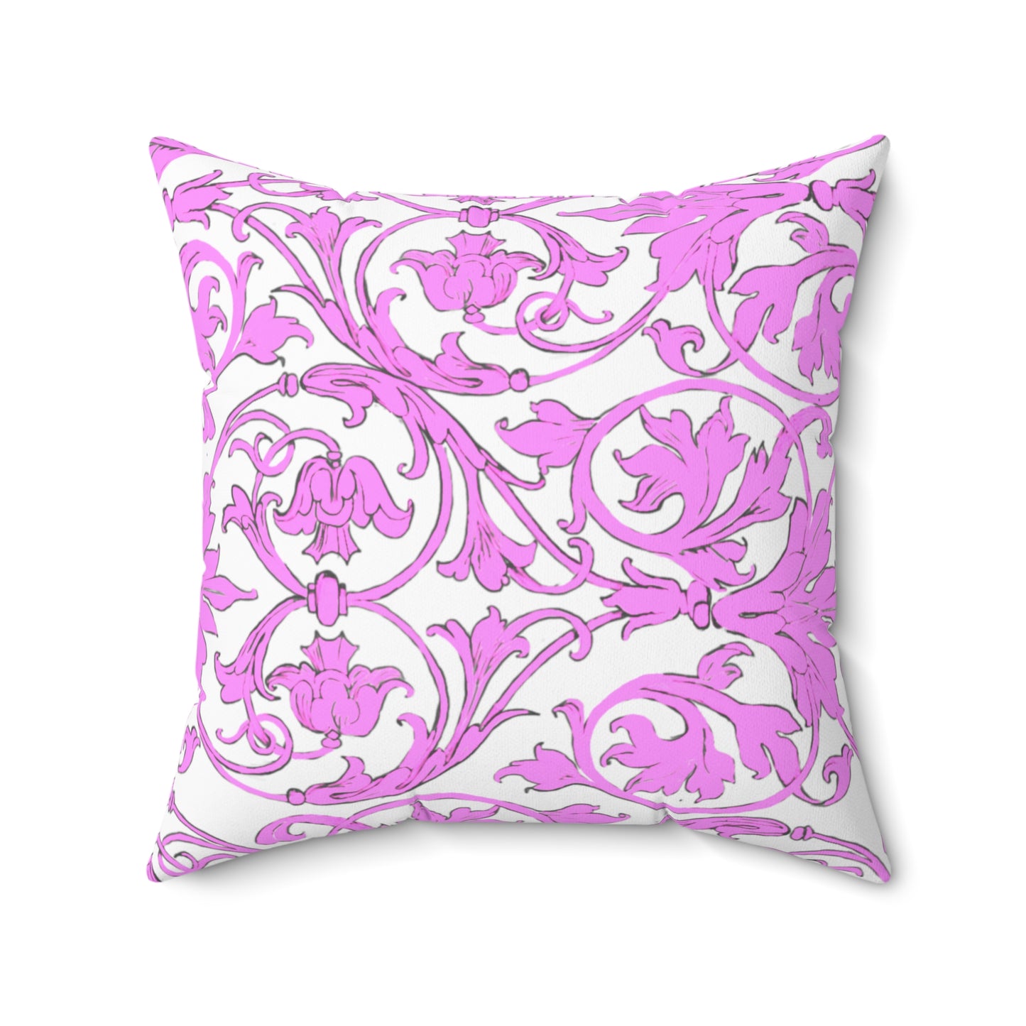 Scrollwork Polyester Square Pillow "A cheerful heart..."