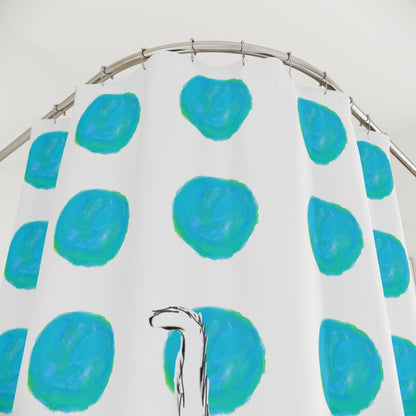Kitty Fun Shower Curtains Aqua Polka Dots