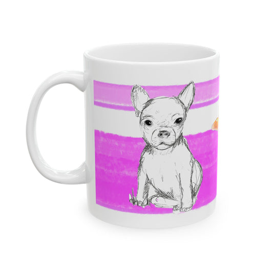 Mega Stripe Dogi Butterfly Flutter Ceramic Mug, (11oz, 15oz),  Purplish Pink Chihuahua
