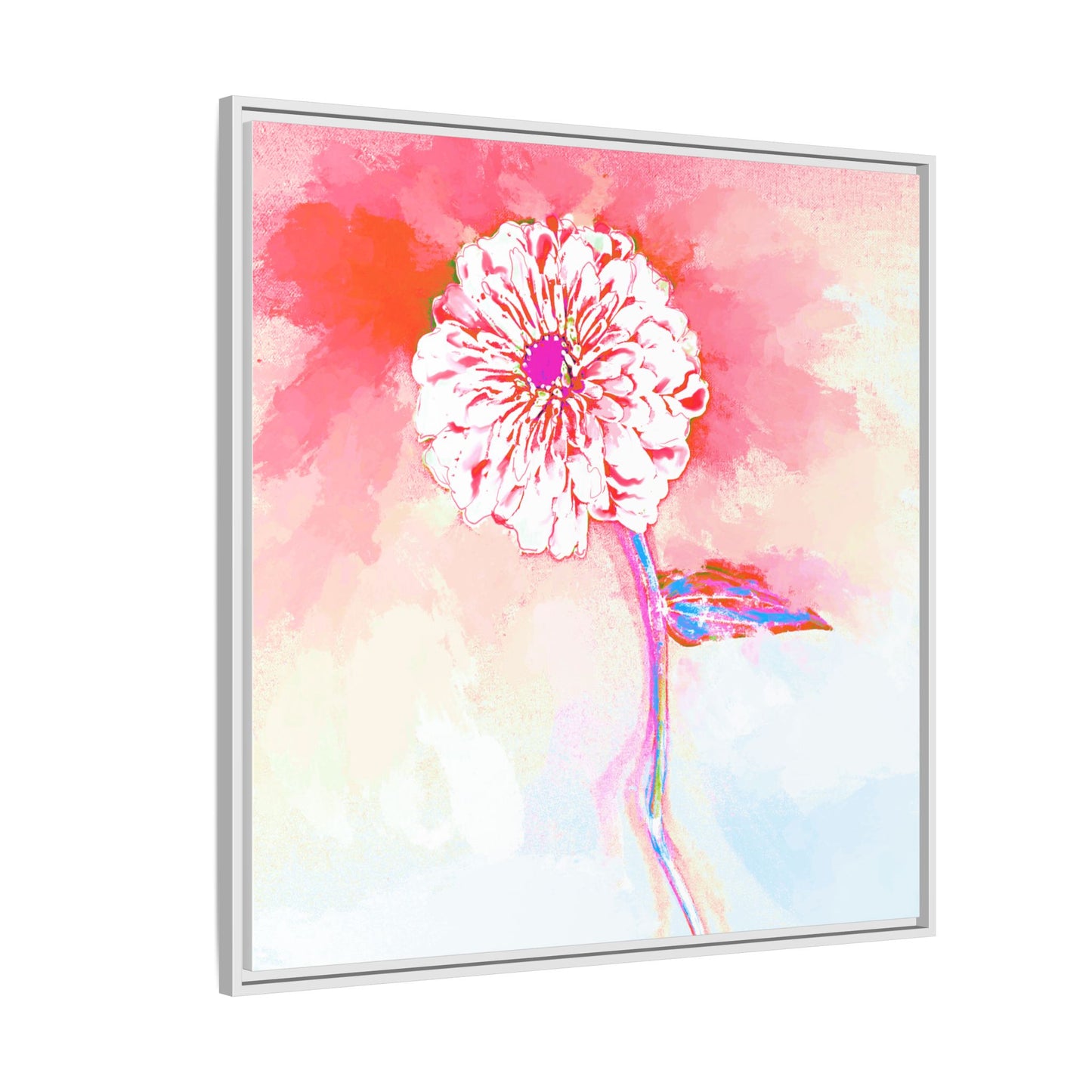 Zinnia Color Splash Matte Canvas Light Red Framed