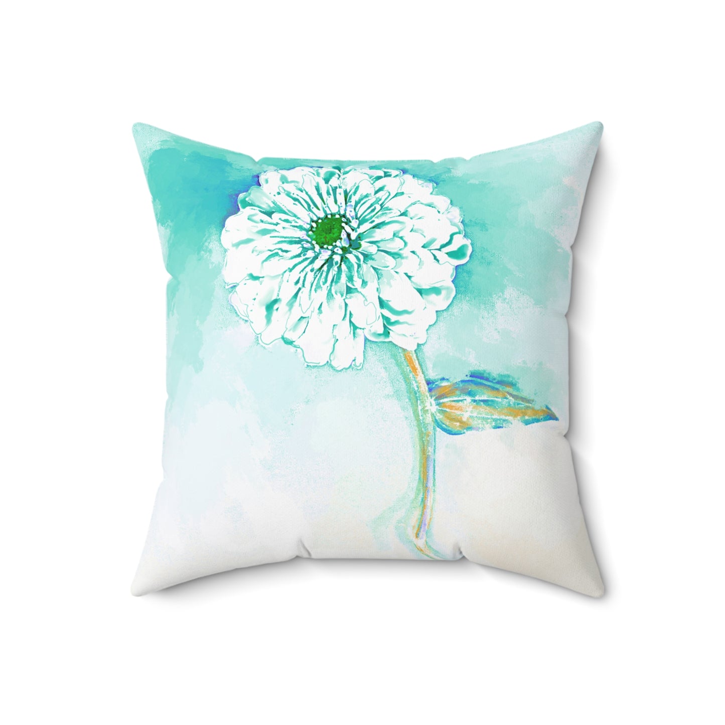 Zinnia Color Splash Spun Polyester Square Pillow,  Aqua, Blue Green