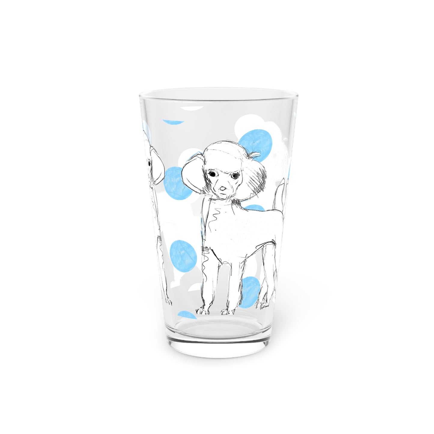 Dogi Fun and Polka Dots Pint Glass in Aqua, Poodles, 16oz