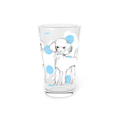 Dogi Fun and Polka Dots Pint Glass in Aqua, Poodles, 16oz