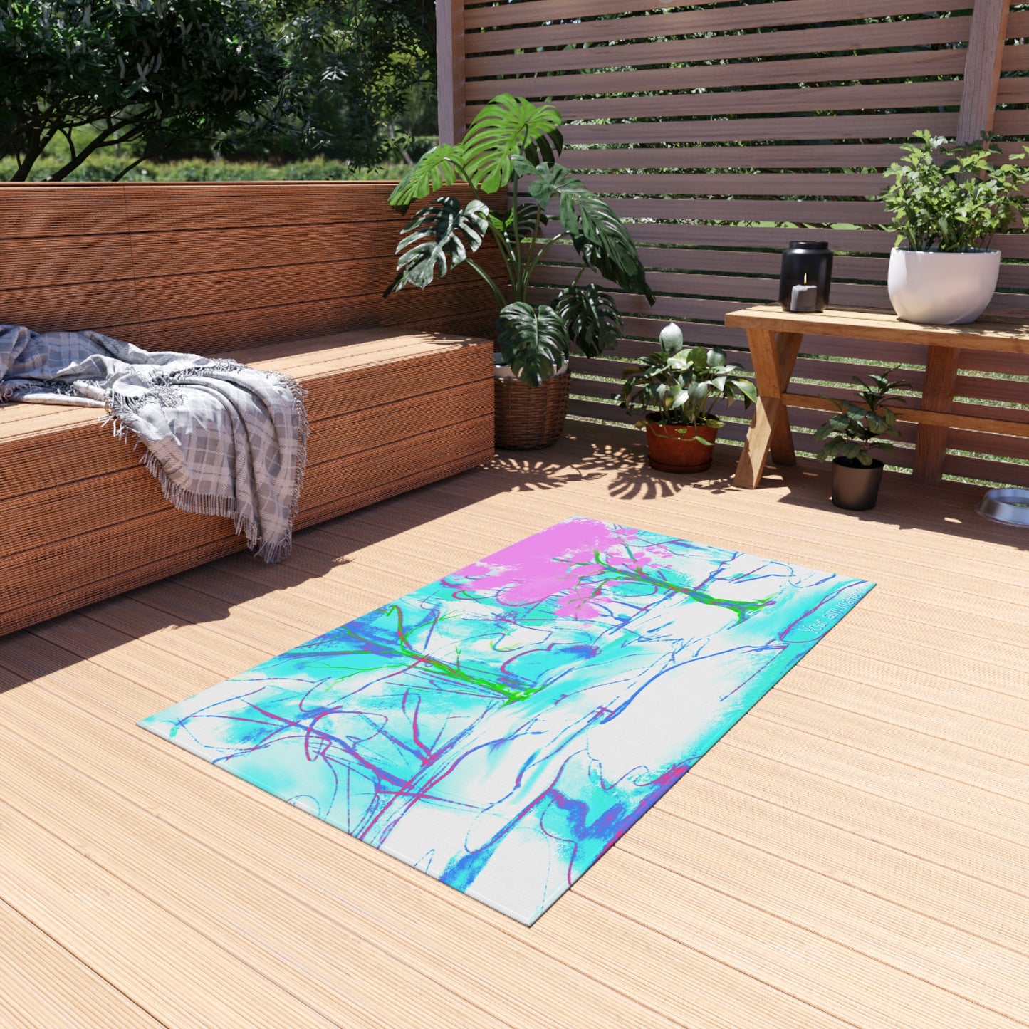 Inspirational Landscapes "Your aim matters" Indoor/Outdoor Area Rug in Blue, Aqua, and Lilac