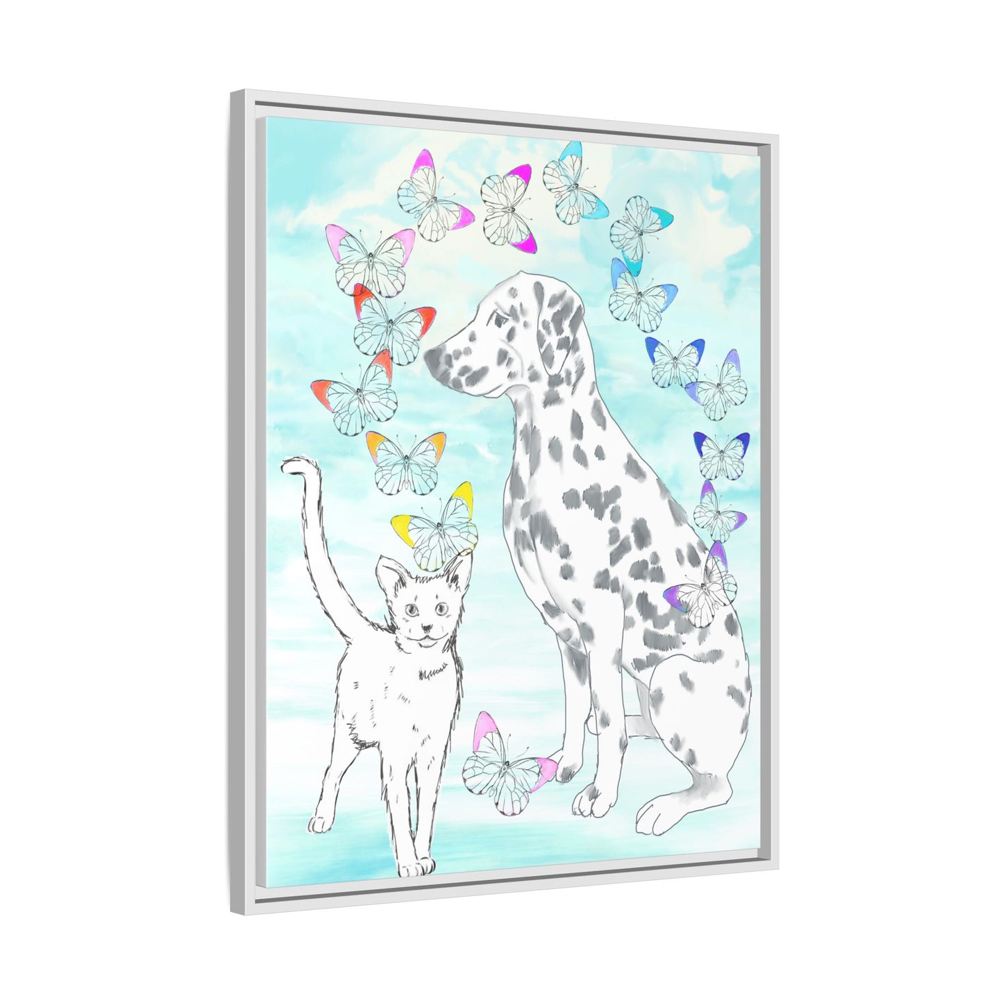 Butterfly Chroma Friendship Matte Canvas, Framed  (White)