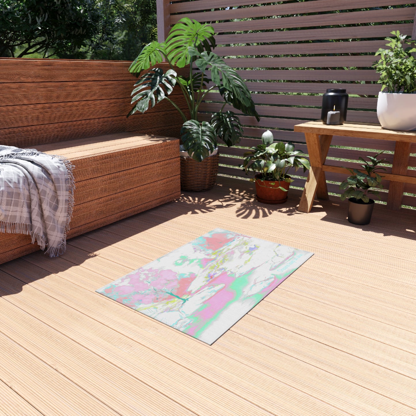 Inspirational Landscapes Indoor/Outdoor Area Rug "Dreams keep us alive", blues and pinks