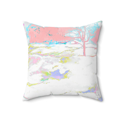 Joyful Landscape Spun Polyester Square Pillow In Soft Pink (2 sizes)
