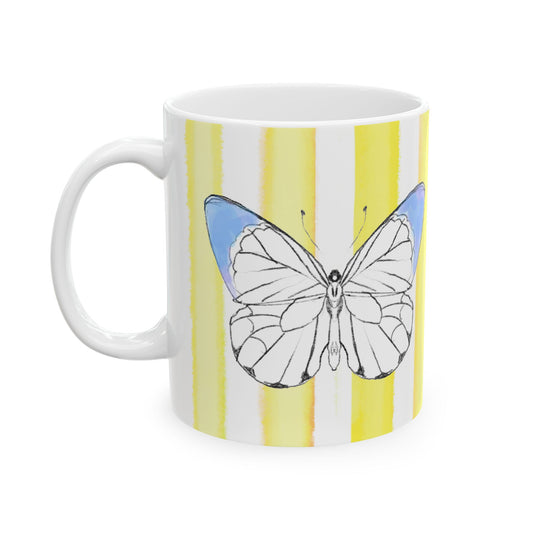 Butterfly  Chroma Ceramic Mug in Periwinkle with Yellow Stripes