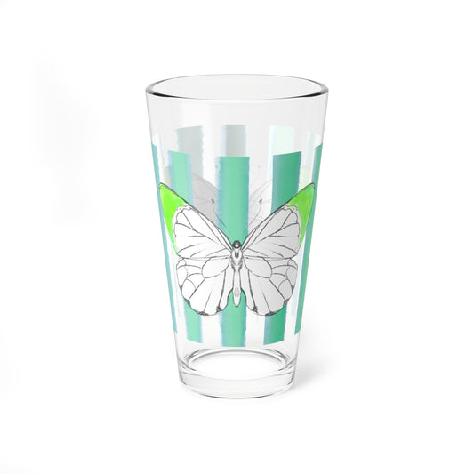 Pint Glass, 16oz Watercolor Stripes & Butterflies