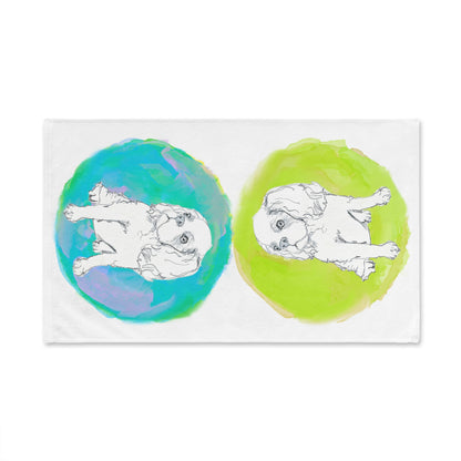 Dogi Fun Circles and Spaniels Hand Towel in Lime and Aqua